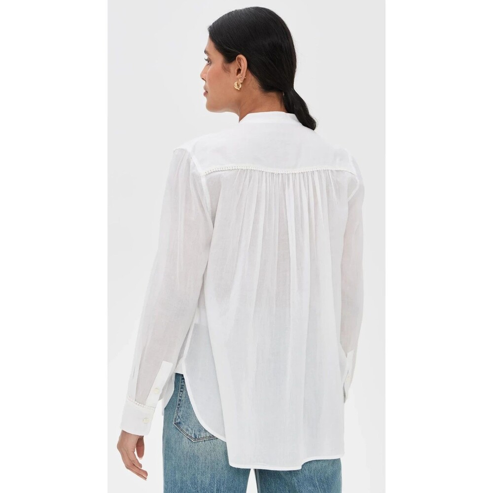 Nili Lotan Women's Clarys Tunic Top Pleated Long Sleeves Cotton White XL 288892 - Picture 4 of 9
